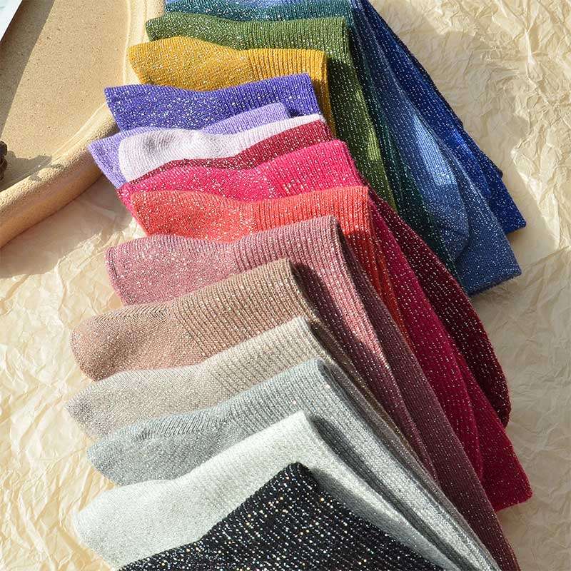 Spring Sequined Gold and Silver Thread Women's Slouch Socks - Image 3