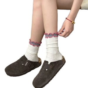 Women Double Layered Lace Cotton Slouch Socks