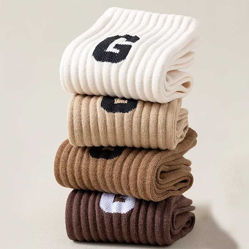 Fashion Cotton Big G Letter Jacquard Crew Women Socks - Image 2
