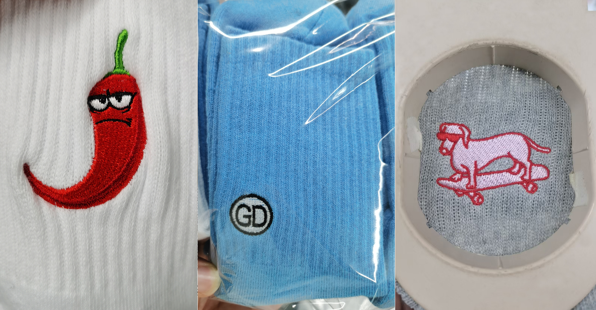 Embroidered logo sock display