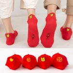 Cotton Embroidery Boat Socks New Year Red Socks