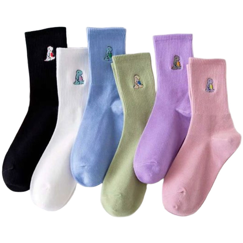 Embroidered dinosaur socks