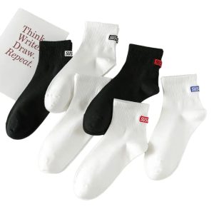 Cotton Simple Embroidered Letters Men Sports Socks