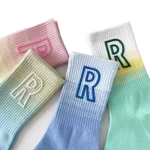 Summer Gradient Tie Dye Cotton Letter R Street Sports Socks