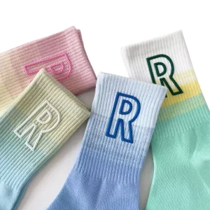 Summer Gradient Tie Dye Cotton Letter R Street Sports Socks