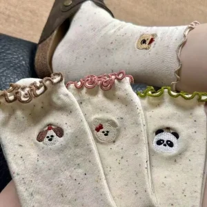 Embroidery Fungus Edge and Lace Dots Pile Cute Cartoon Socks