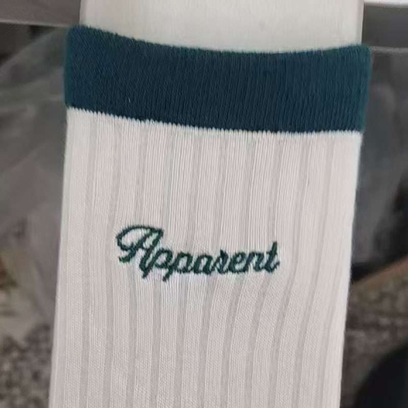 Green letter embroidered socks