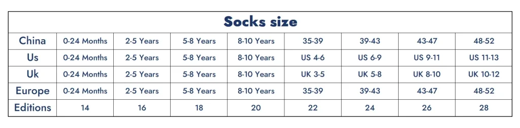 Suitable sock size chart