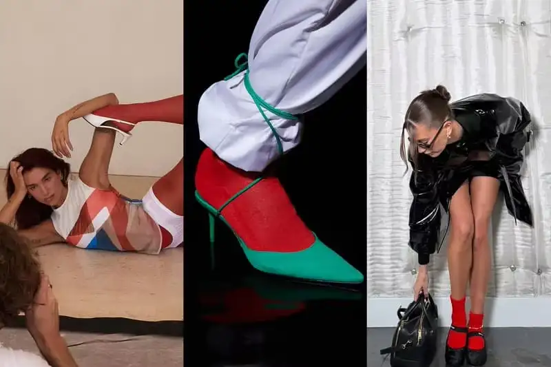 Trendy red socks with loafers
